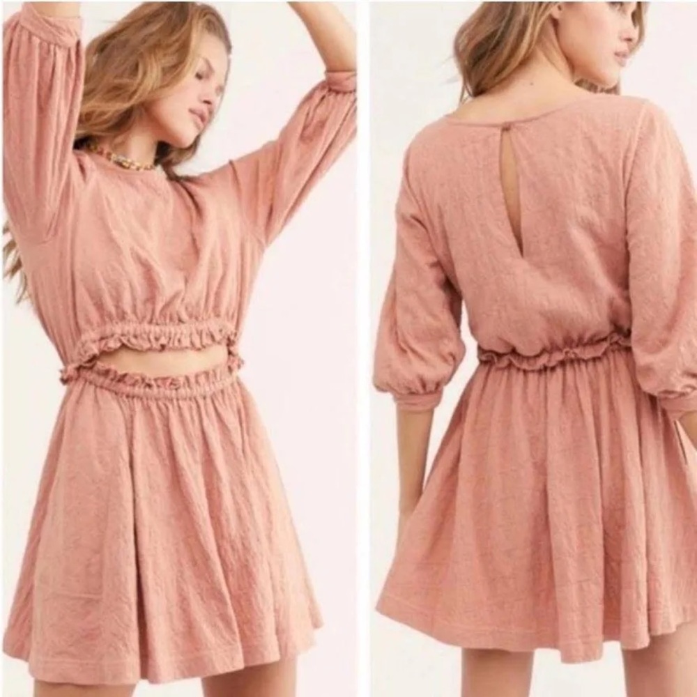 Free People Beach Brentwood Linen Mini Dress with Cutout Size Small